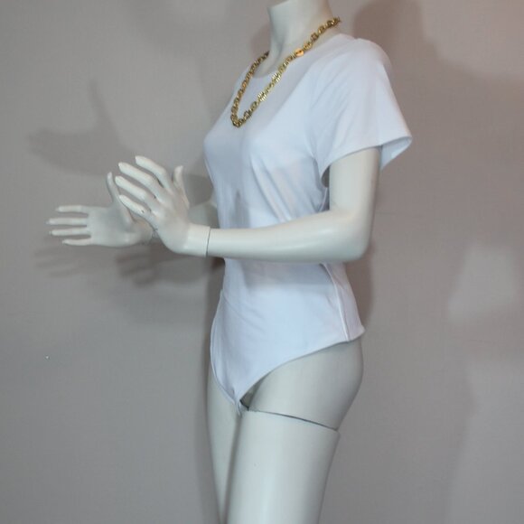 Aritzia  Babaton Crew Bodysuit Second-skin crewneck short sleeve White size 2 XL - Picture 4 of 8